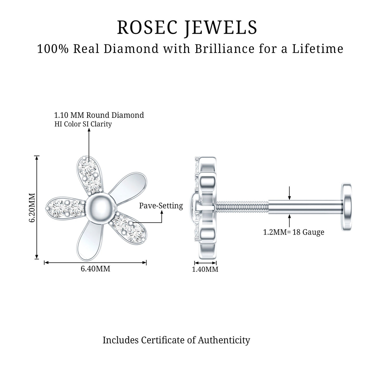 Simple Diamond Floral Earring for Cartilage Piercing