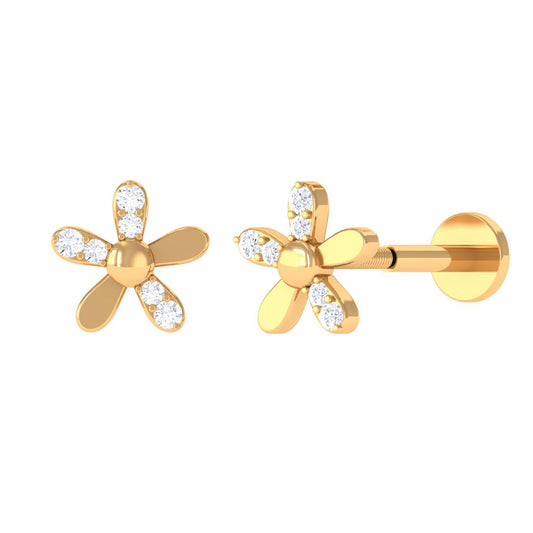 Simple Diamond Floral Earring for Cartilage Piercing