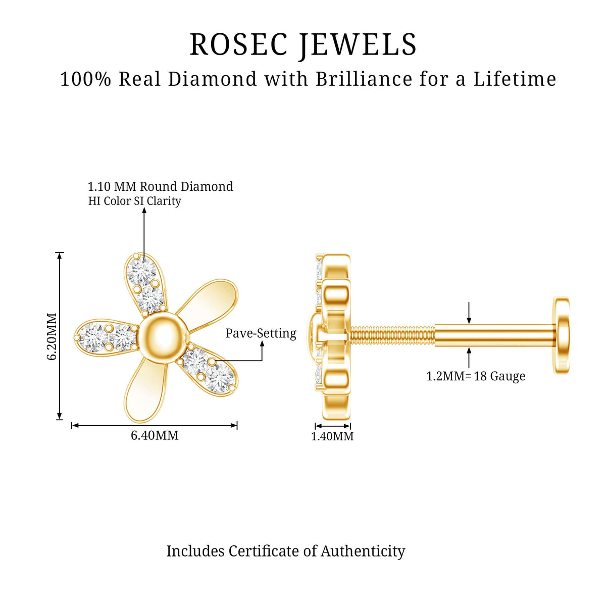 Simple Diamond Floral Earring for Cartilage Piercing