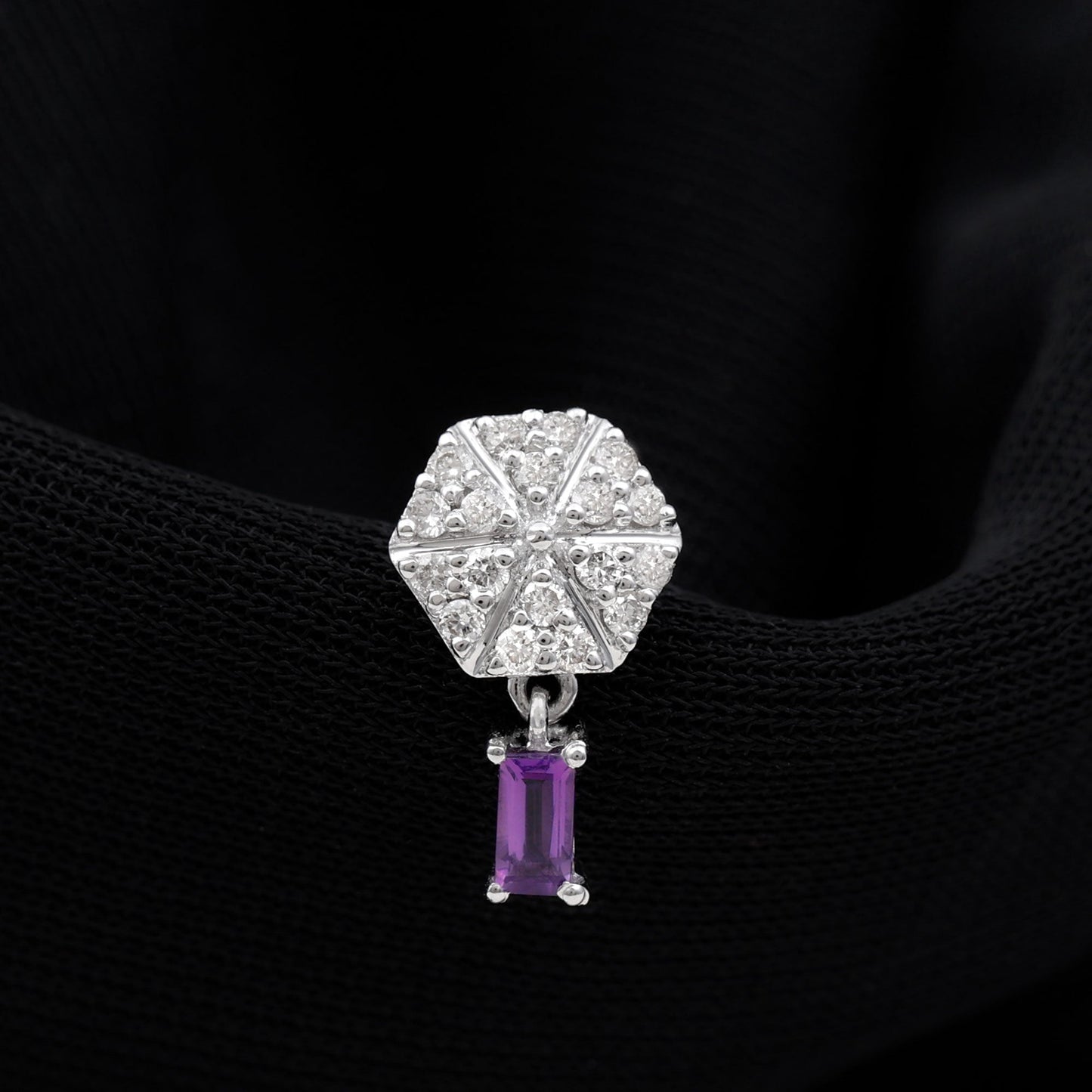 Baguette Amethyst Cartilage Drop Earring with Diamond