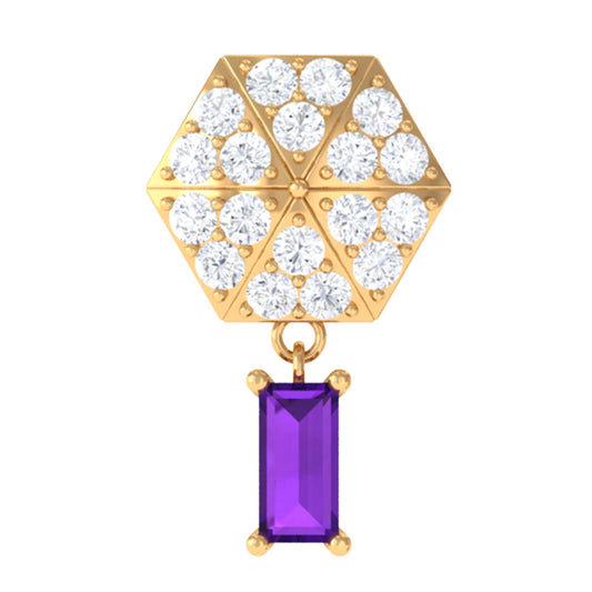 Baguette Amethyst Cartilage Drop Earring with Diamond