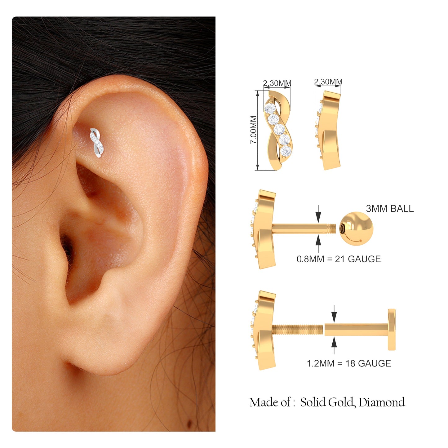 Real Diamond Infinity Tragus Earring for Women