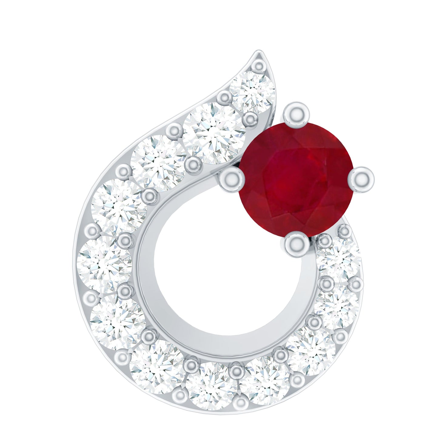 Round Ruby and Diamond Circle Helix Earring