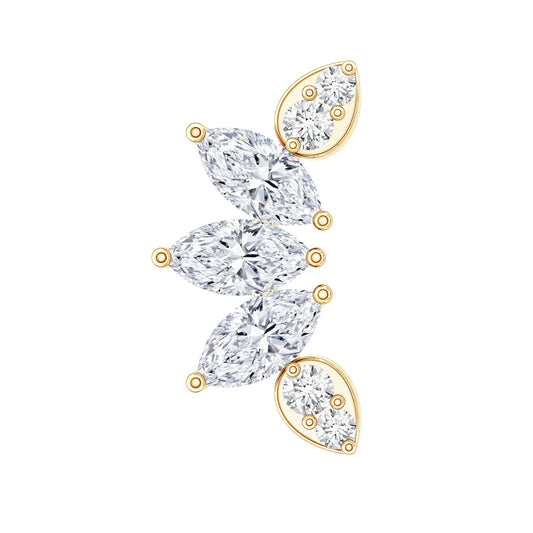 Marquise and Round Cut Moissanite Curved Leaf Helix Earring