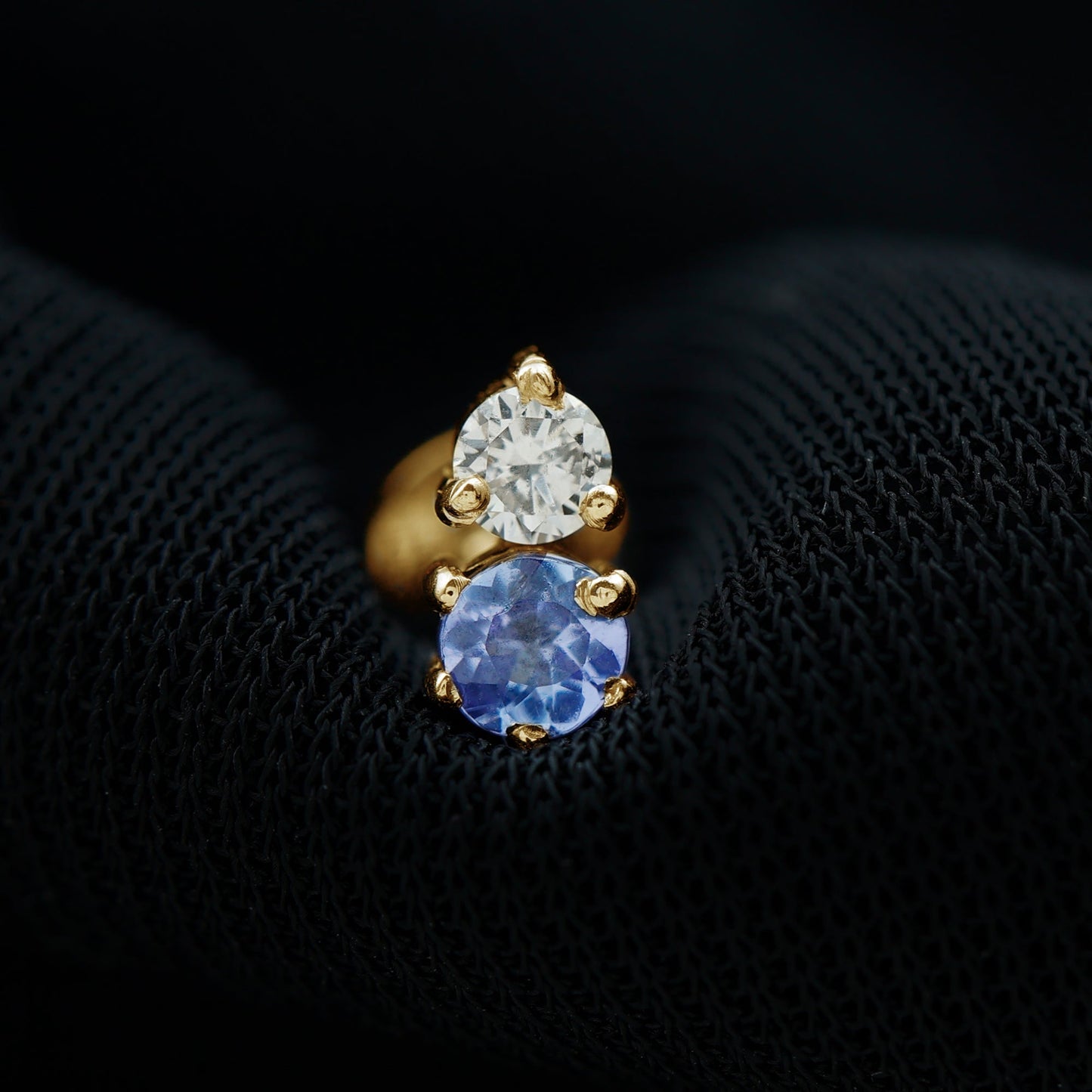 Round Cut Tanzanite Diamond Two Stone Conch Earring