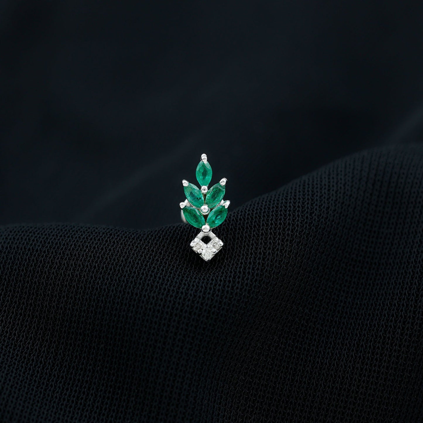 Real Emerald and Diamond Leaf Cartilage Earring