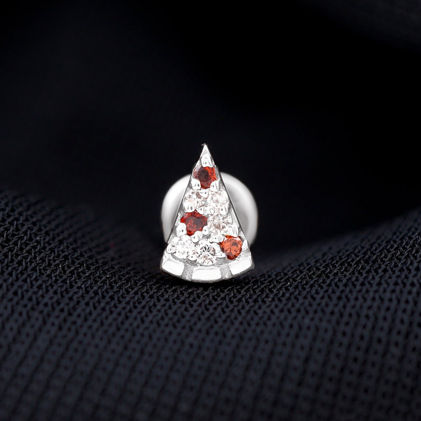 Round Cut Garnet and Diamond Pizza Slice Helix Earring