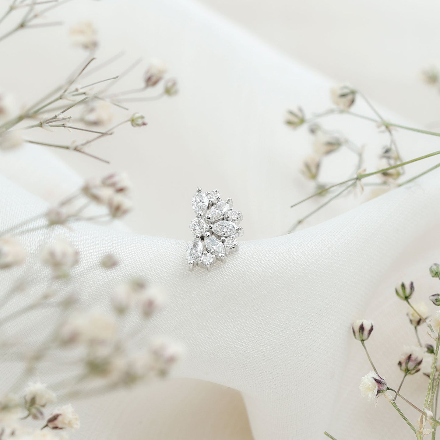 Natural Marquise and Round Diamond Floral Cartilage Earring