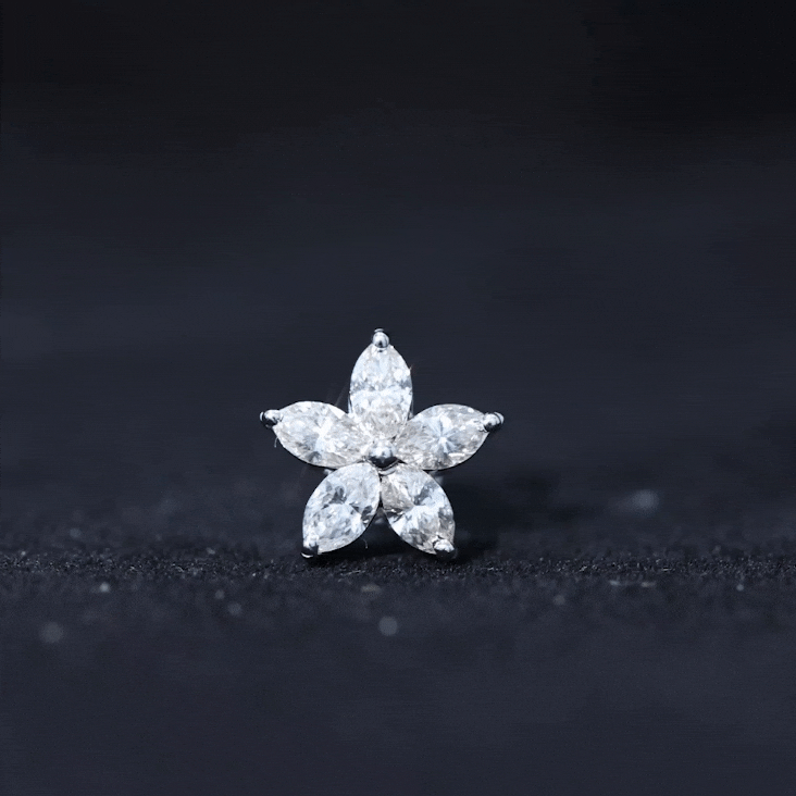 Marquise Cut Moissanite Floral Earring for Cartilage Piercing