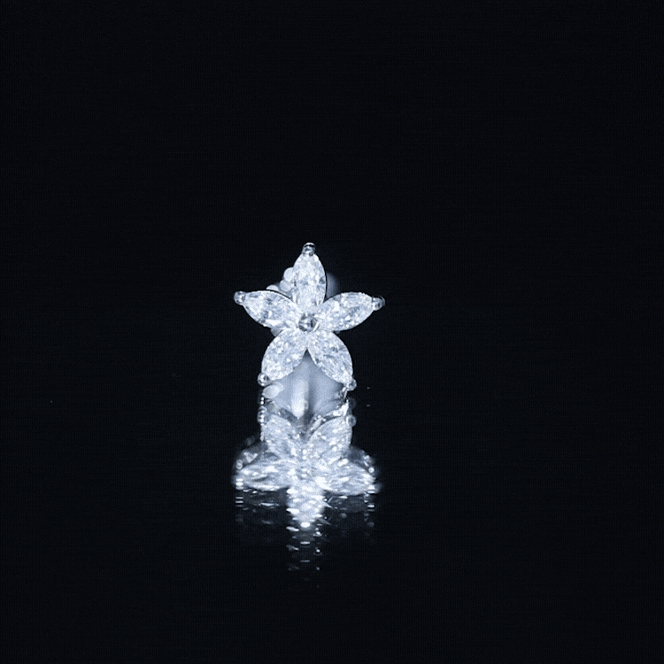 Marquise Cut Moissanite Floral Earring for Cartilage Piercing