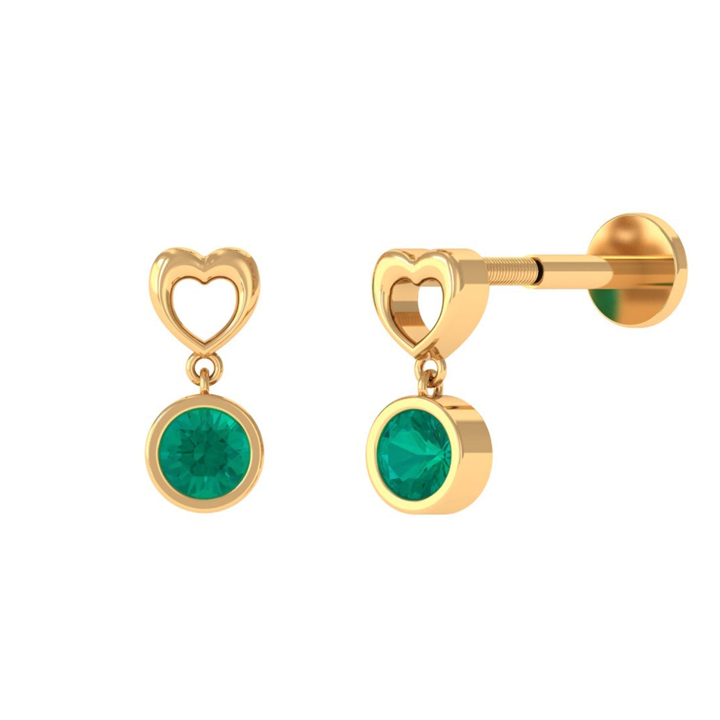 Emerald Heart Drop Earring for Tragus Piercing