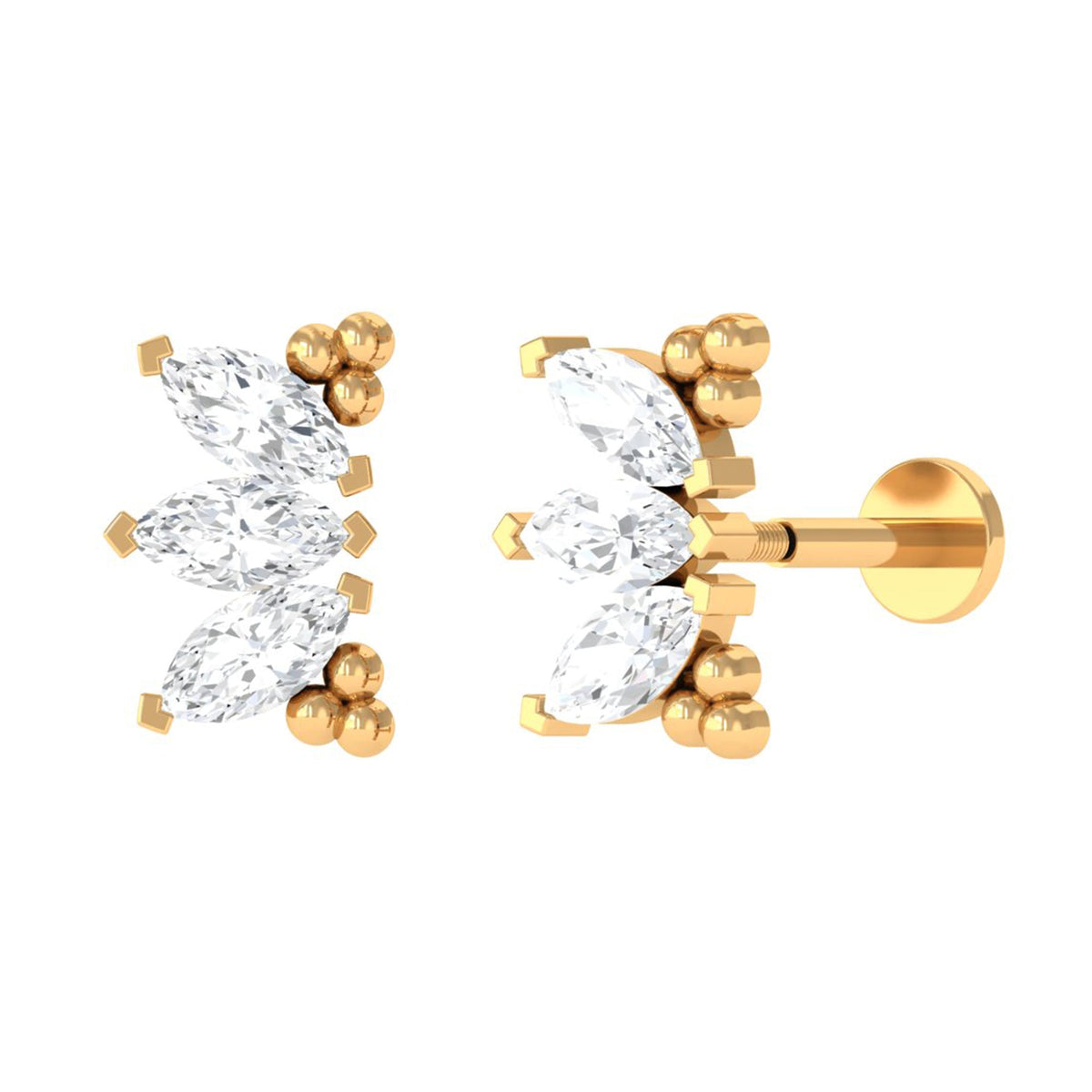 Marquise Diamond 3 Stone Crawler Earring