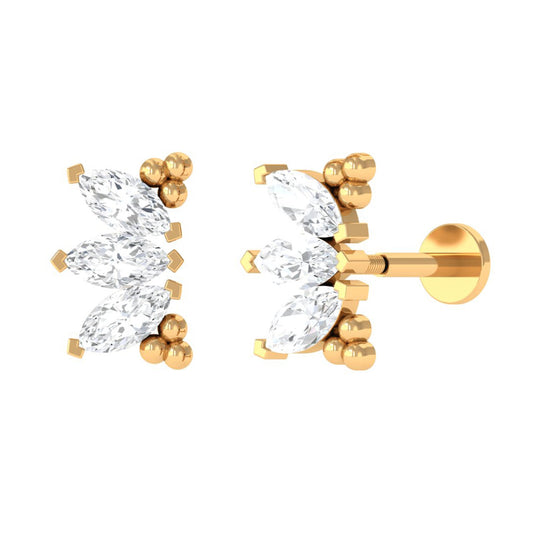 Marquise Diamond 3 Stone Crawler Earring