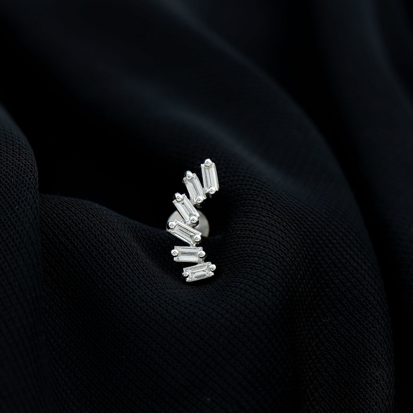 Certified Natural Baguette Diamond Crawler Earring