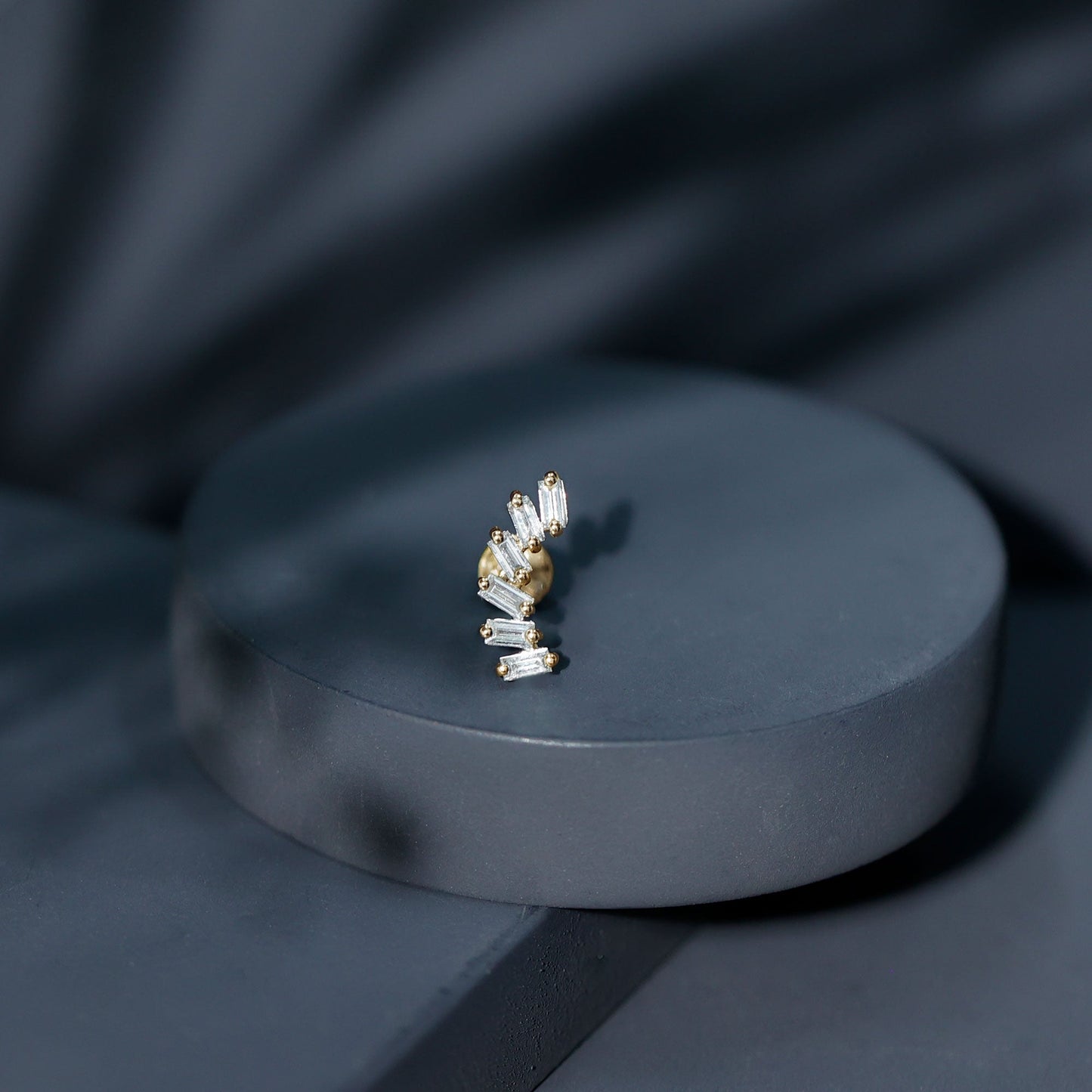 Certified Natural Baguette Diamond Crawler Earring