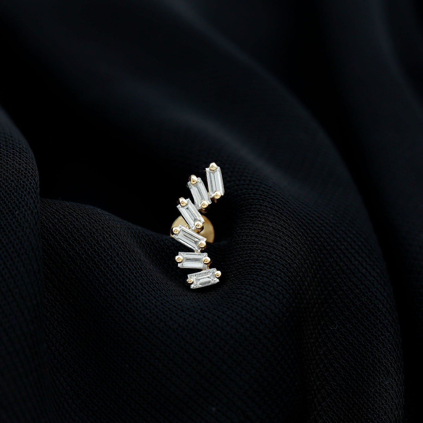 Certified Natural Baguette Diamond Crawler Earring