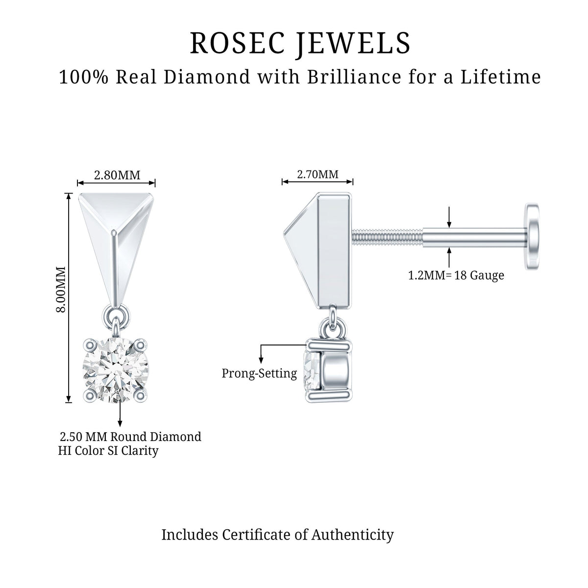 Diamond Drop Earring for Helix Piercing