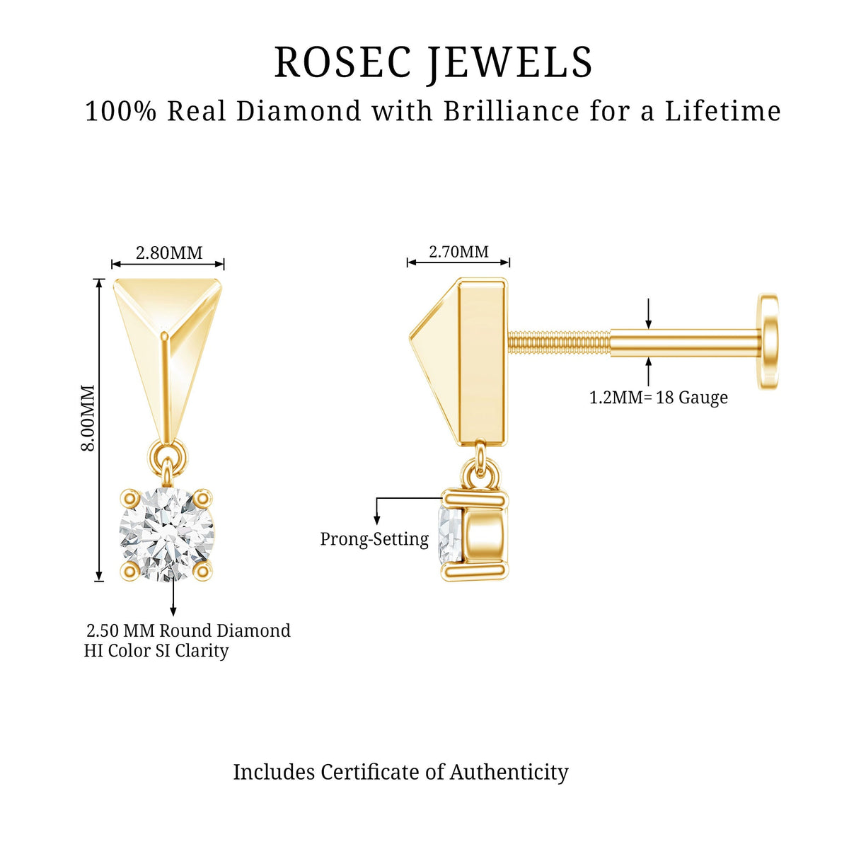 Diamond Drop Earring for Helix Piercing