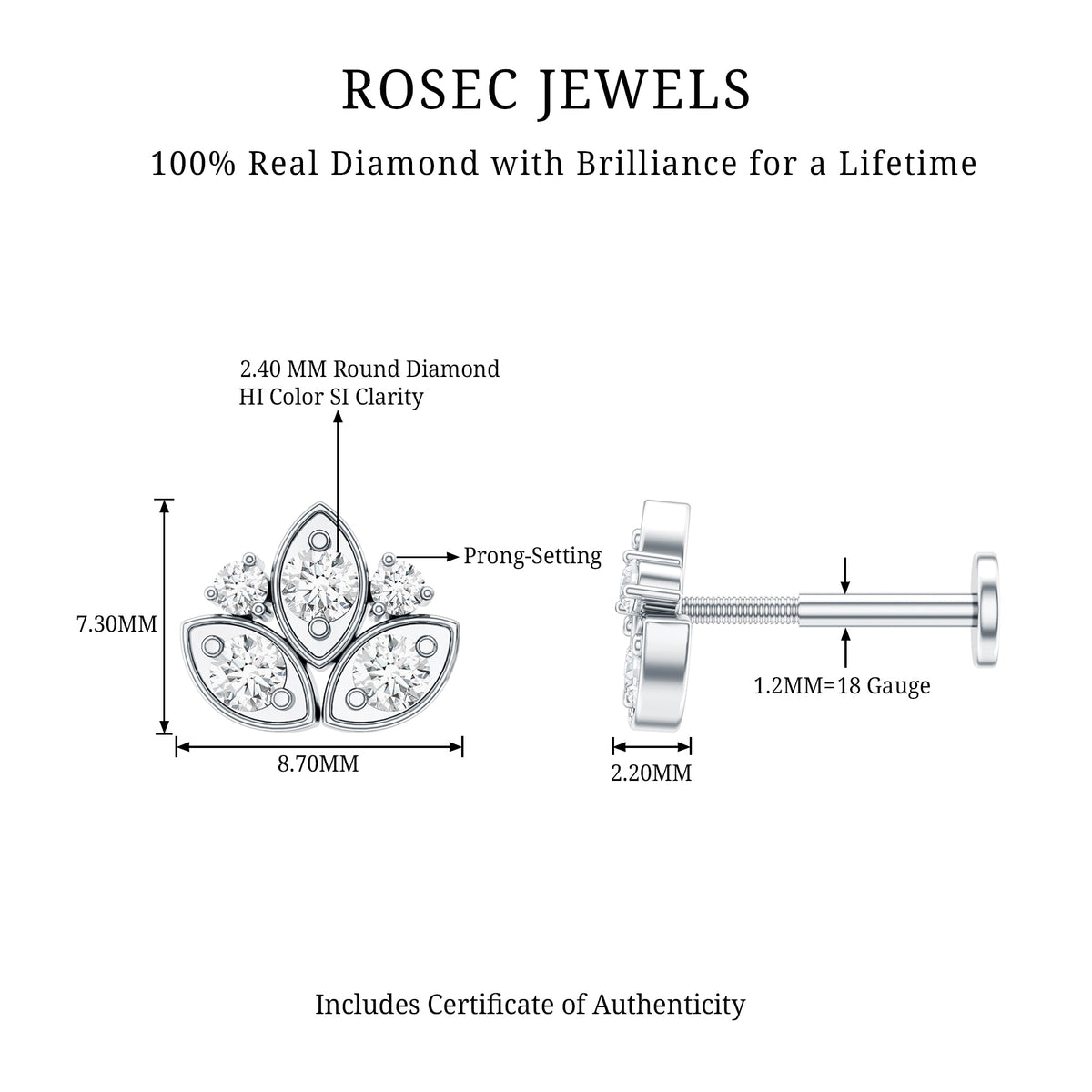 Diamond Lotus Earring for Cartilage Piercing