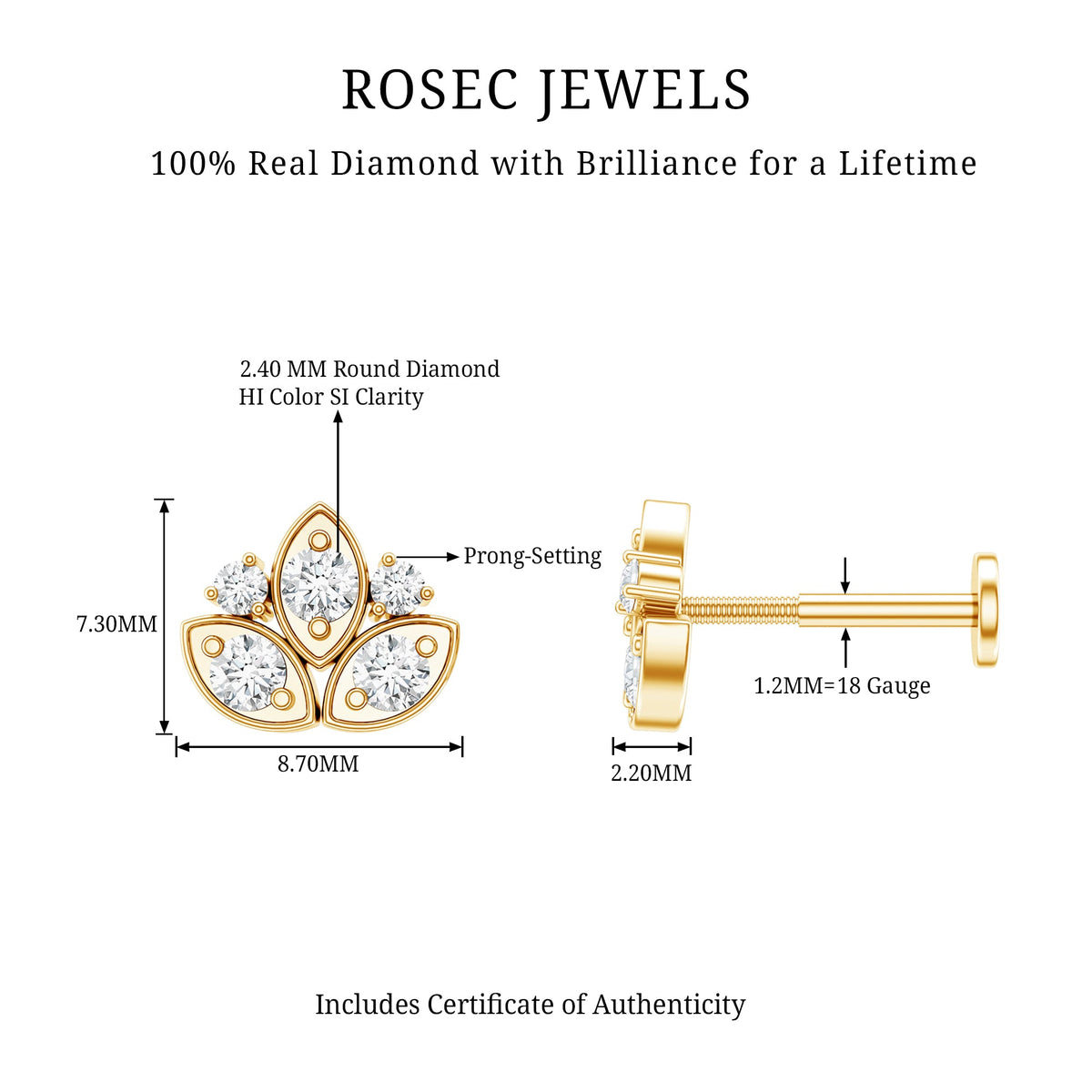Diamond Lotus Earring for Cartilage Piercing