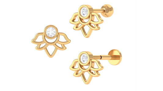 Diamond Lotus Earring for Helix Piercing