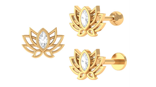 Marquise Diamond Lotus Cartilage Earring for Her