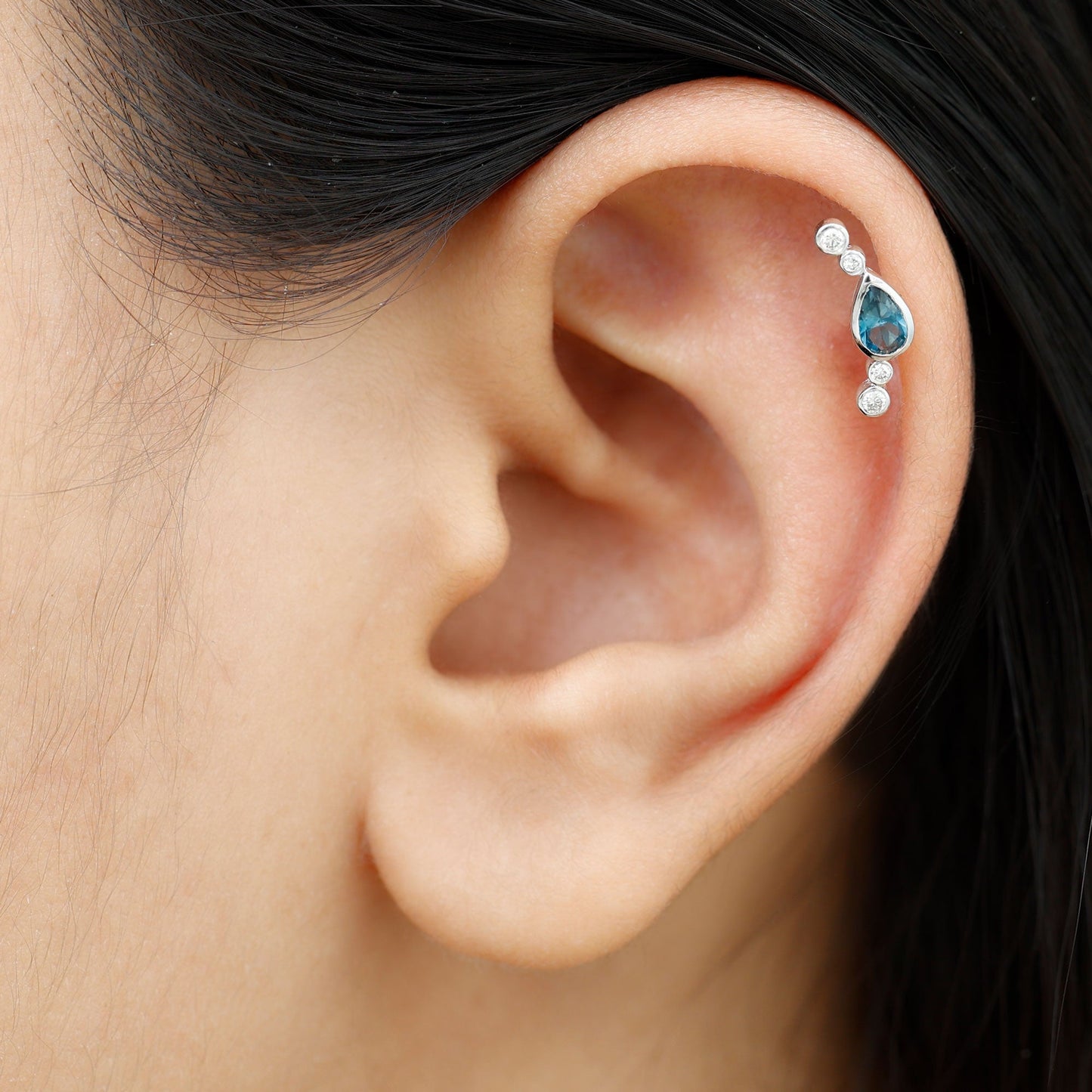 London Blue Topaz Ear Crawler Earring with Diamond