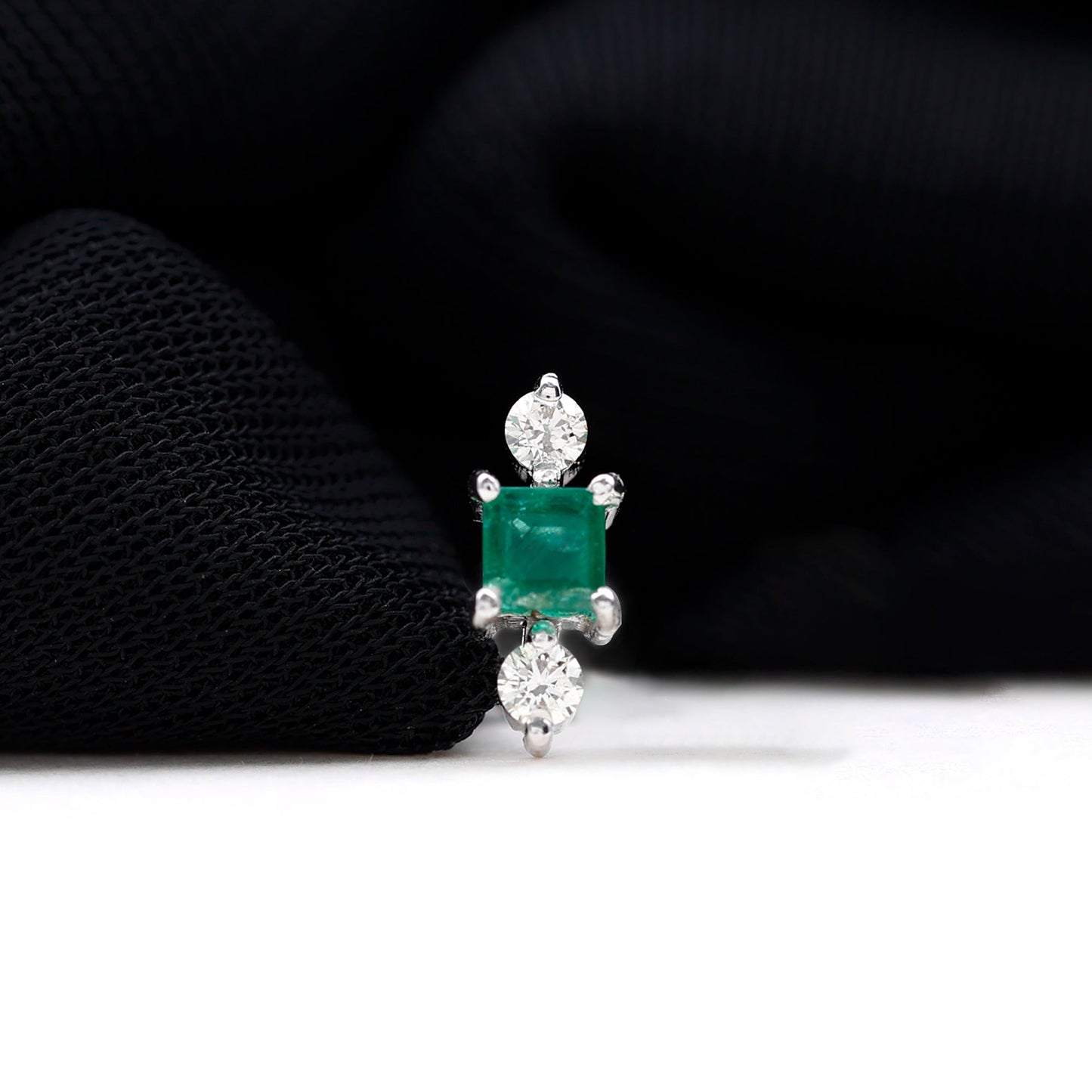 Natural Emerald and Lab Grown Diamond Helix Earring