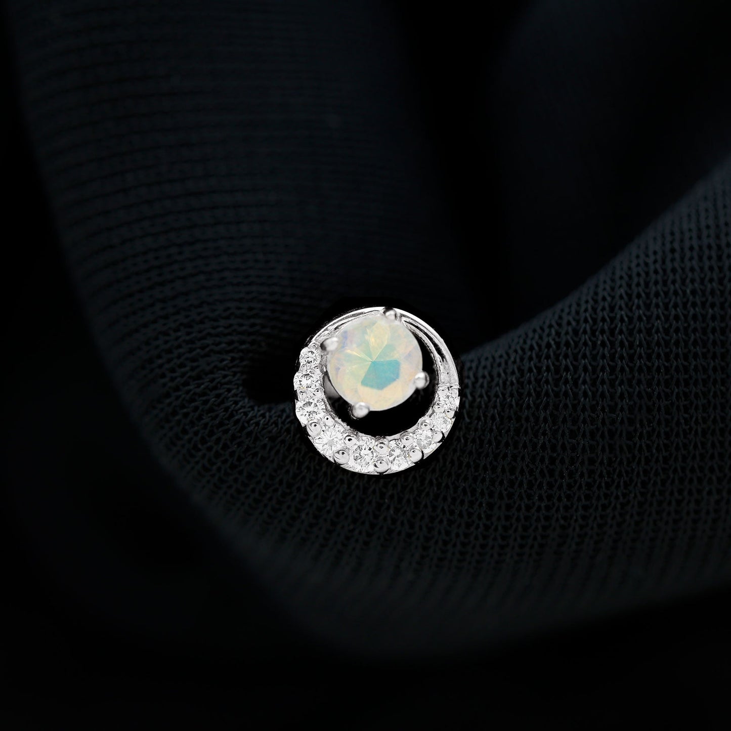 Ethiopian Opal and Diamond Circle Cartilage Earring