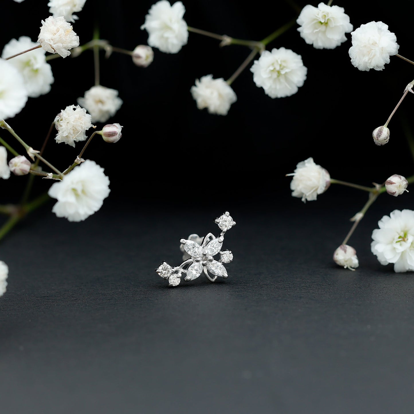 Certified Moissanite Flower Crawler Earring
