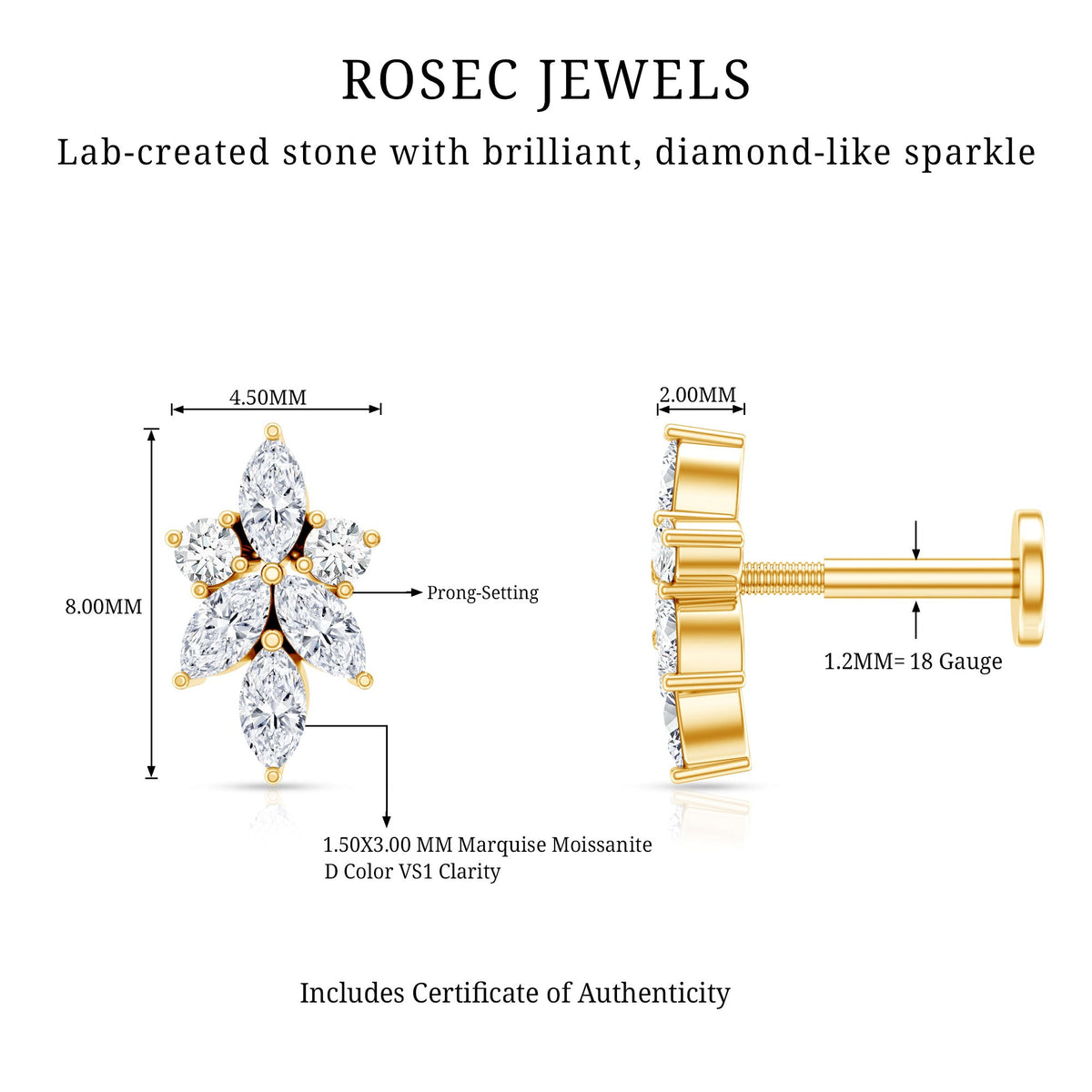 Marquise and Round Moissanite Cluster Floral Earring