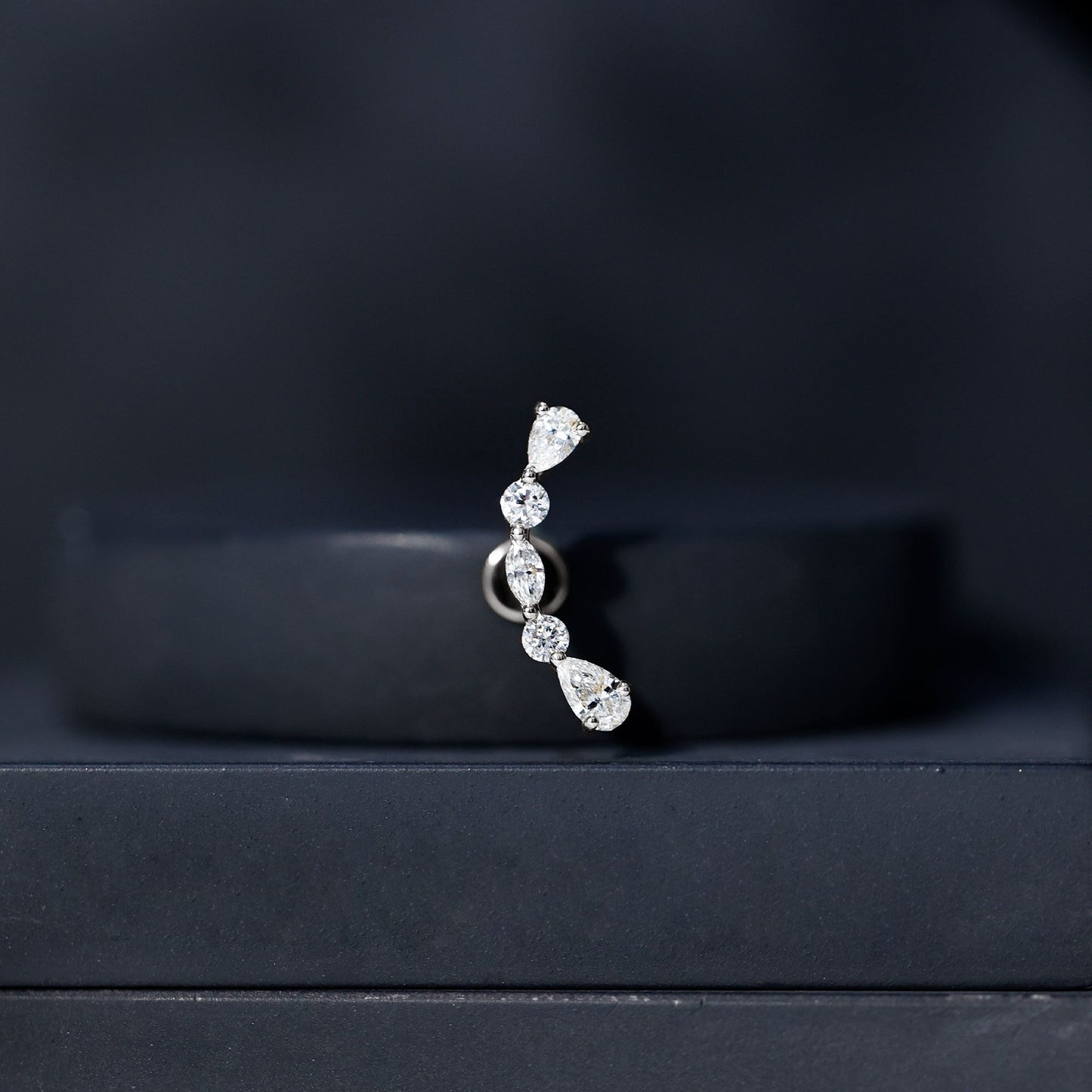 Certified Moissanite Curved Crawler Earring for Helix Piercing
