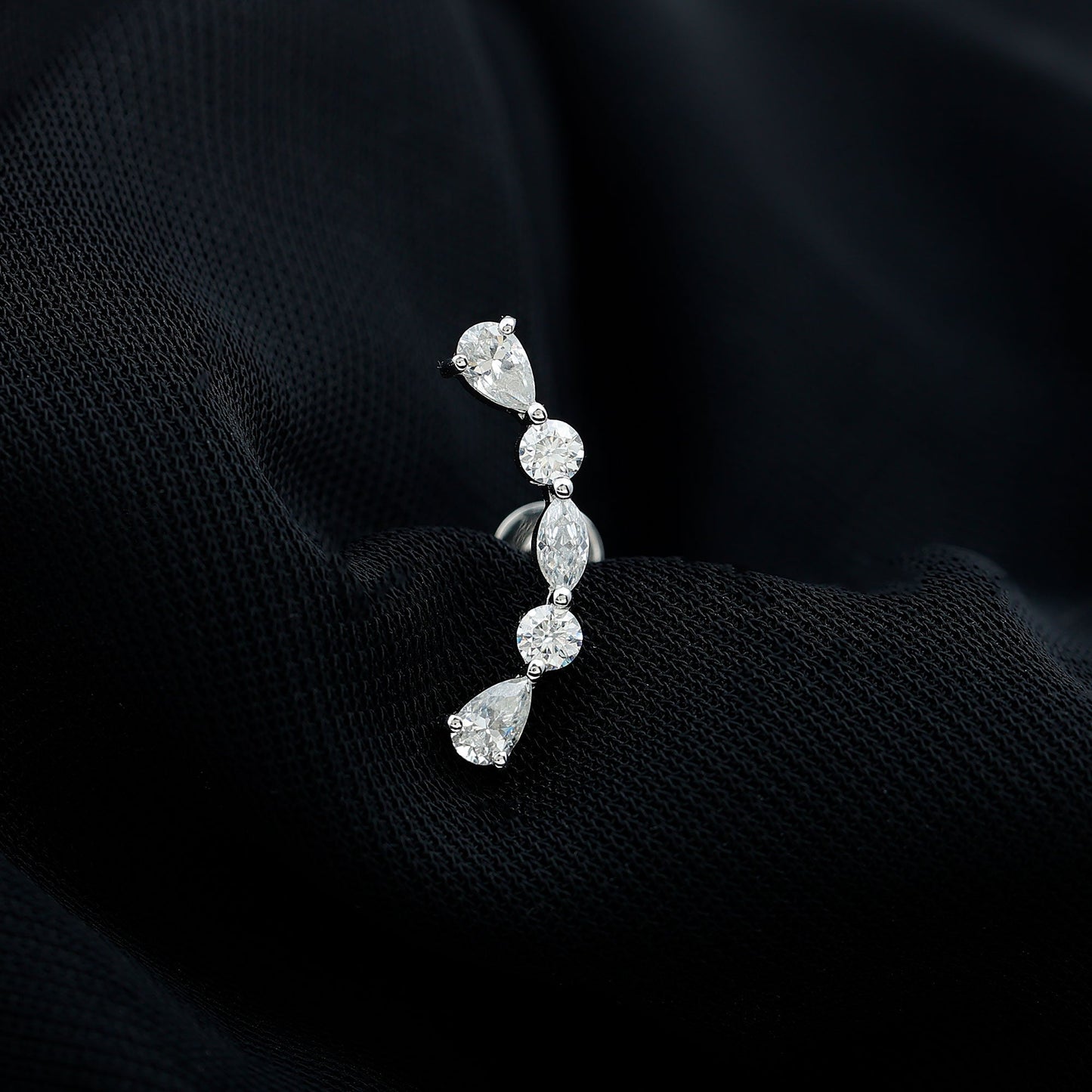 Certified Moissanite Curved Crawler Earring for Helix Piercing