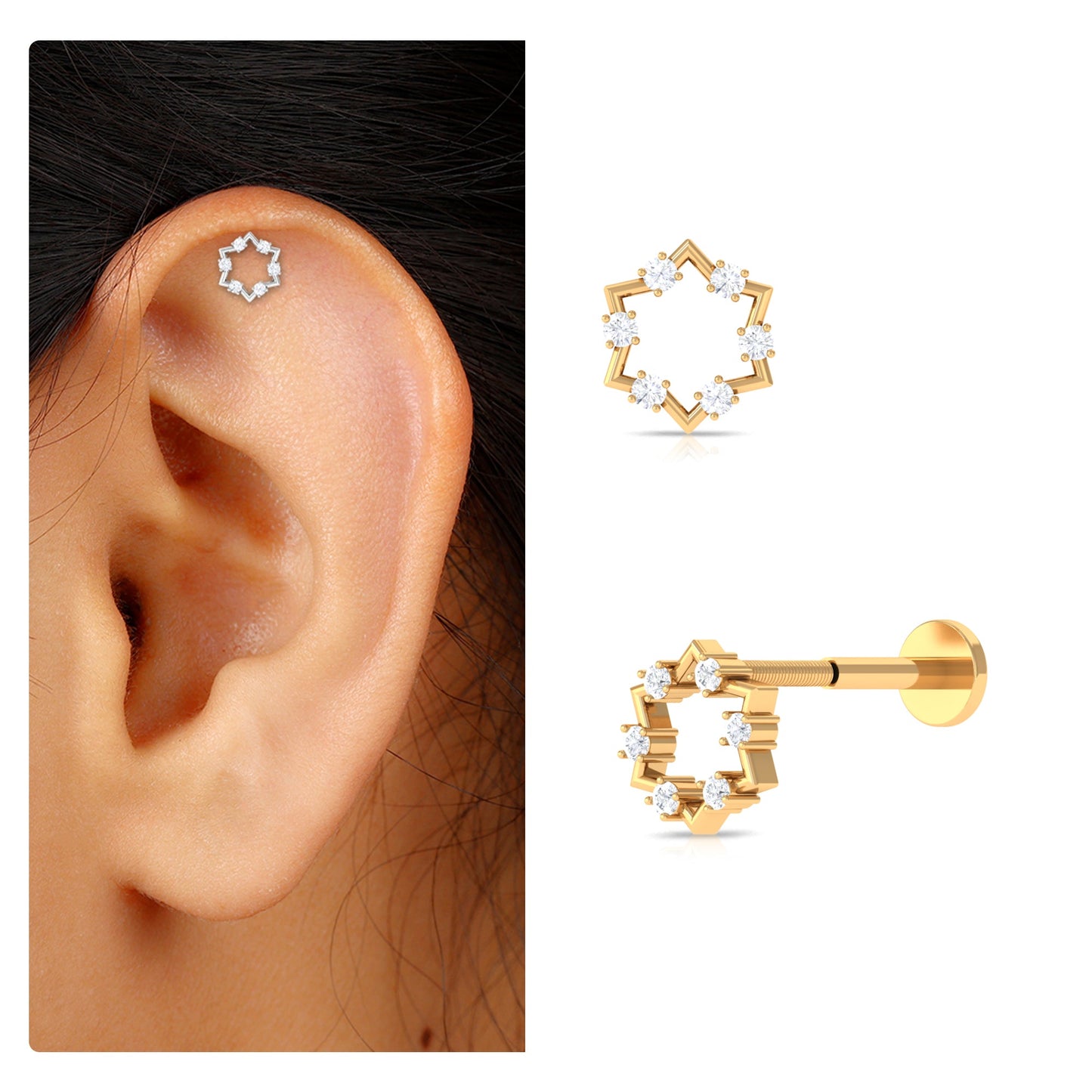 Genuine Diamond Star Earring for Cartilage Piercing