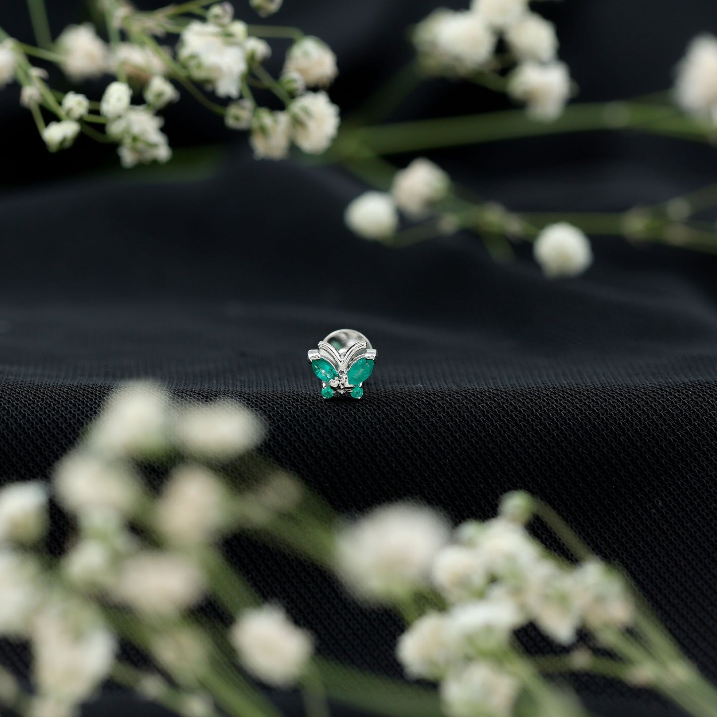 Natural Emerald Butterfly Earring for Cartilage Piercing