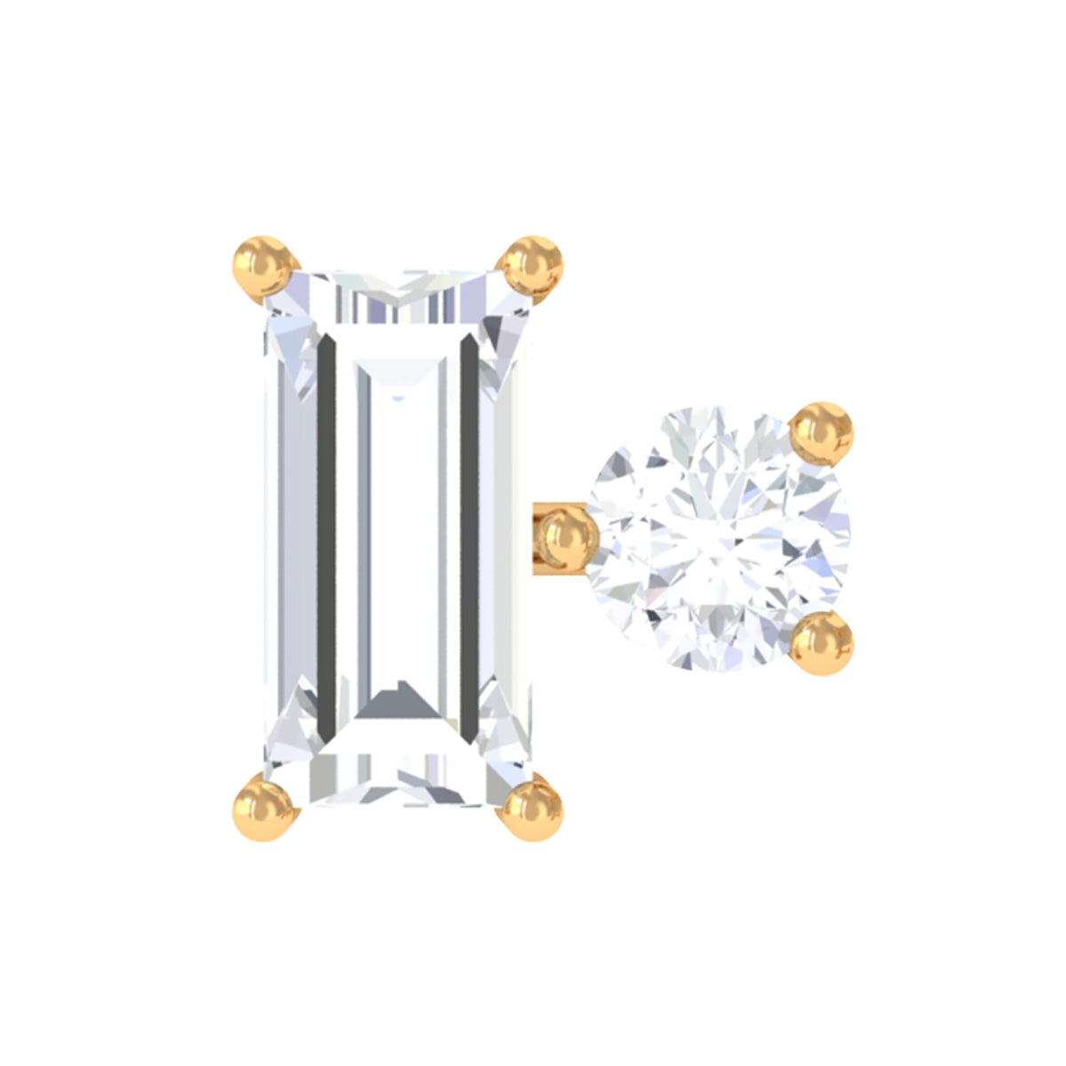 Baguette and Round Cut Moissanite Tragus Earring