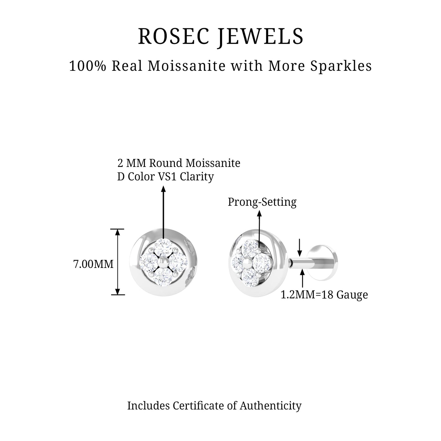 Moissanite Cluster Earring for Second Hole Piercing