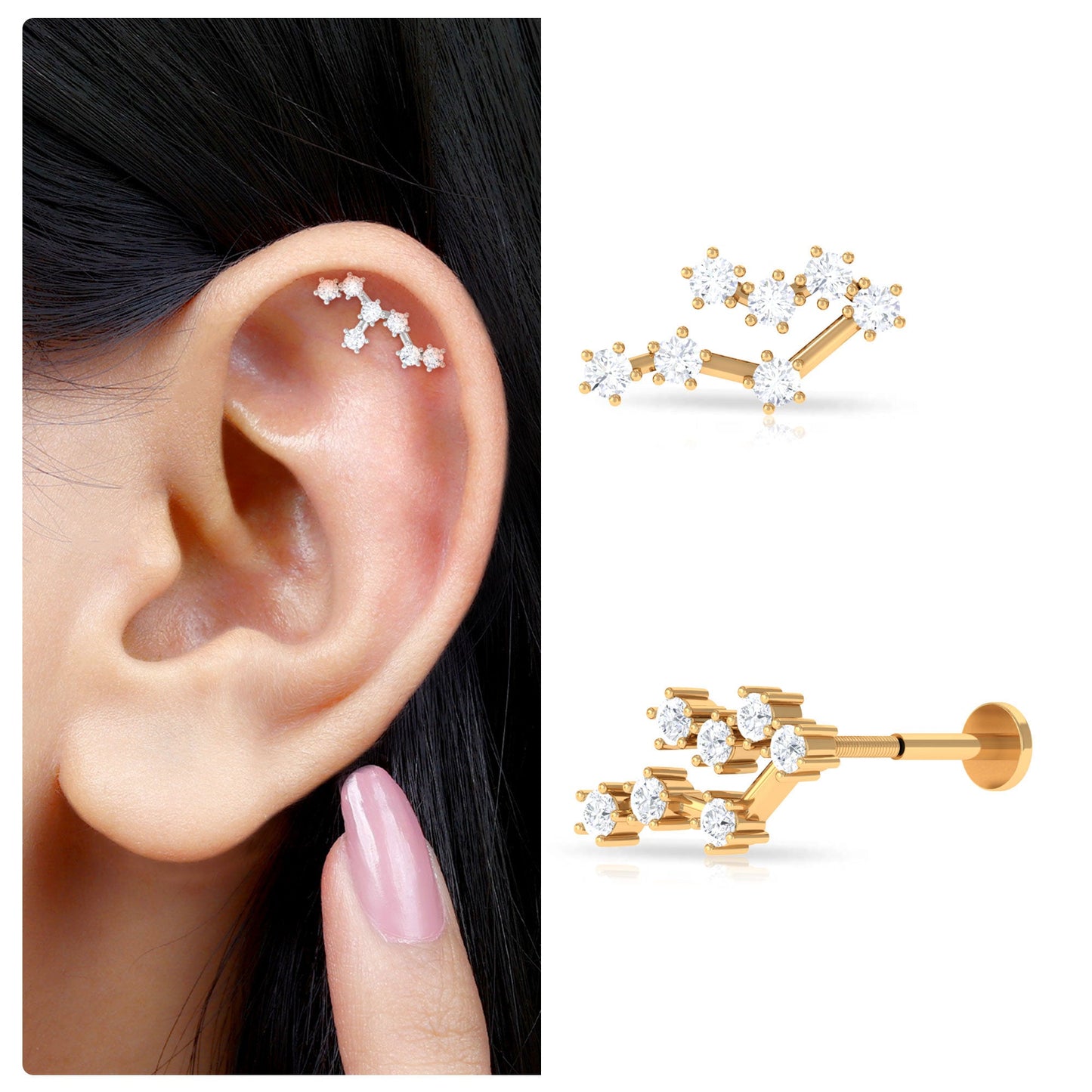 Certified Moissanite Leo Zodiac Ear Climber Earring