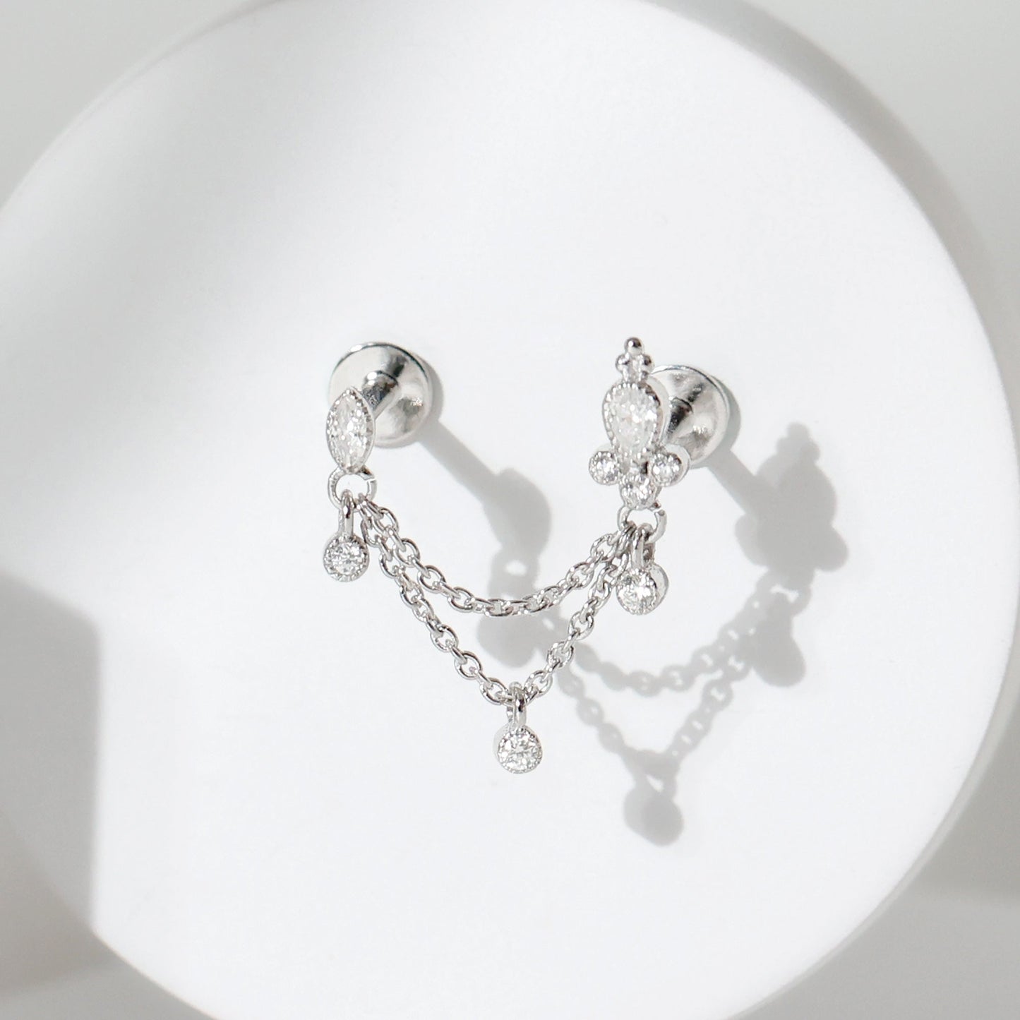 Certified Moissanite Double Chain Earring for Helix Piercing