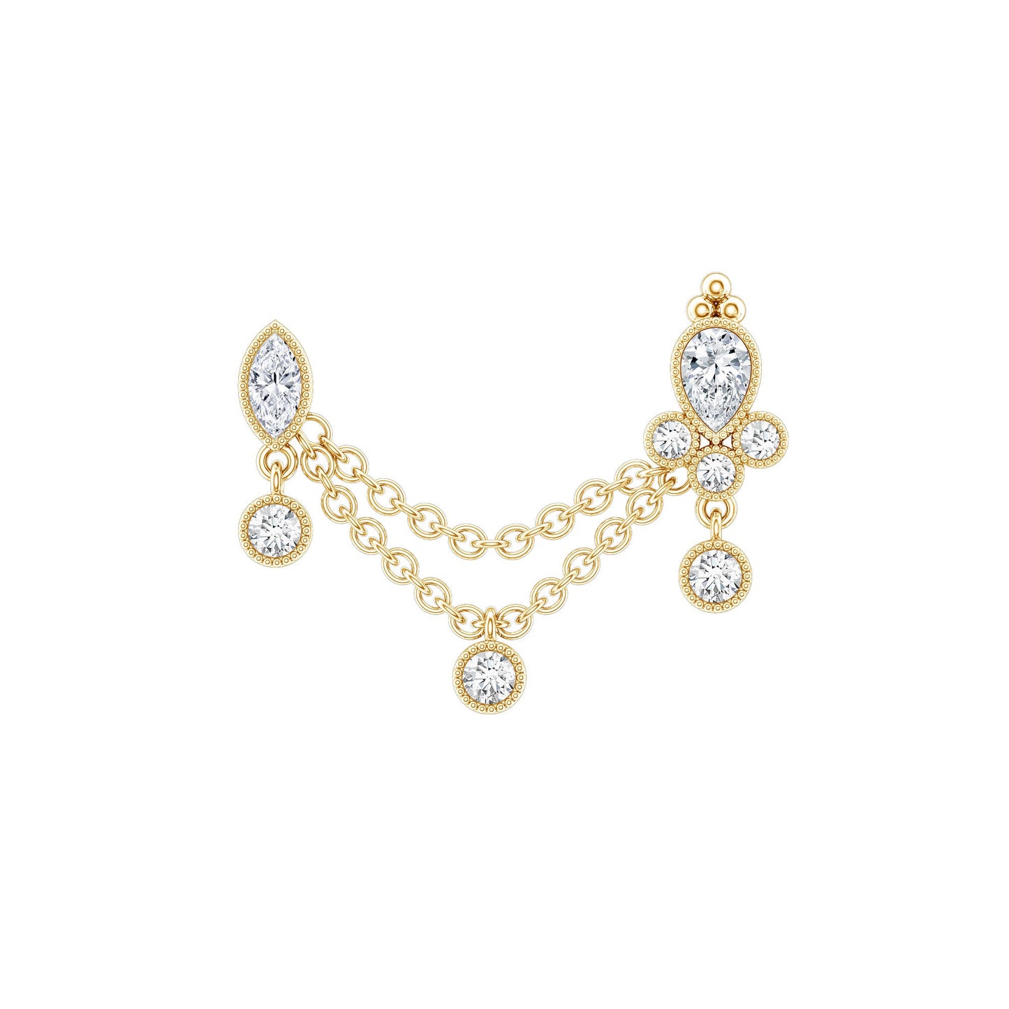 Certified Moissanite Double Chain Earring for Helix Piercing