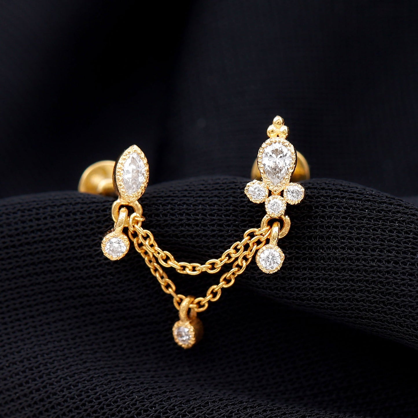 Certified Moissanite Double Chain Earring for Helix Piercing