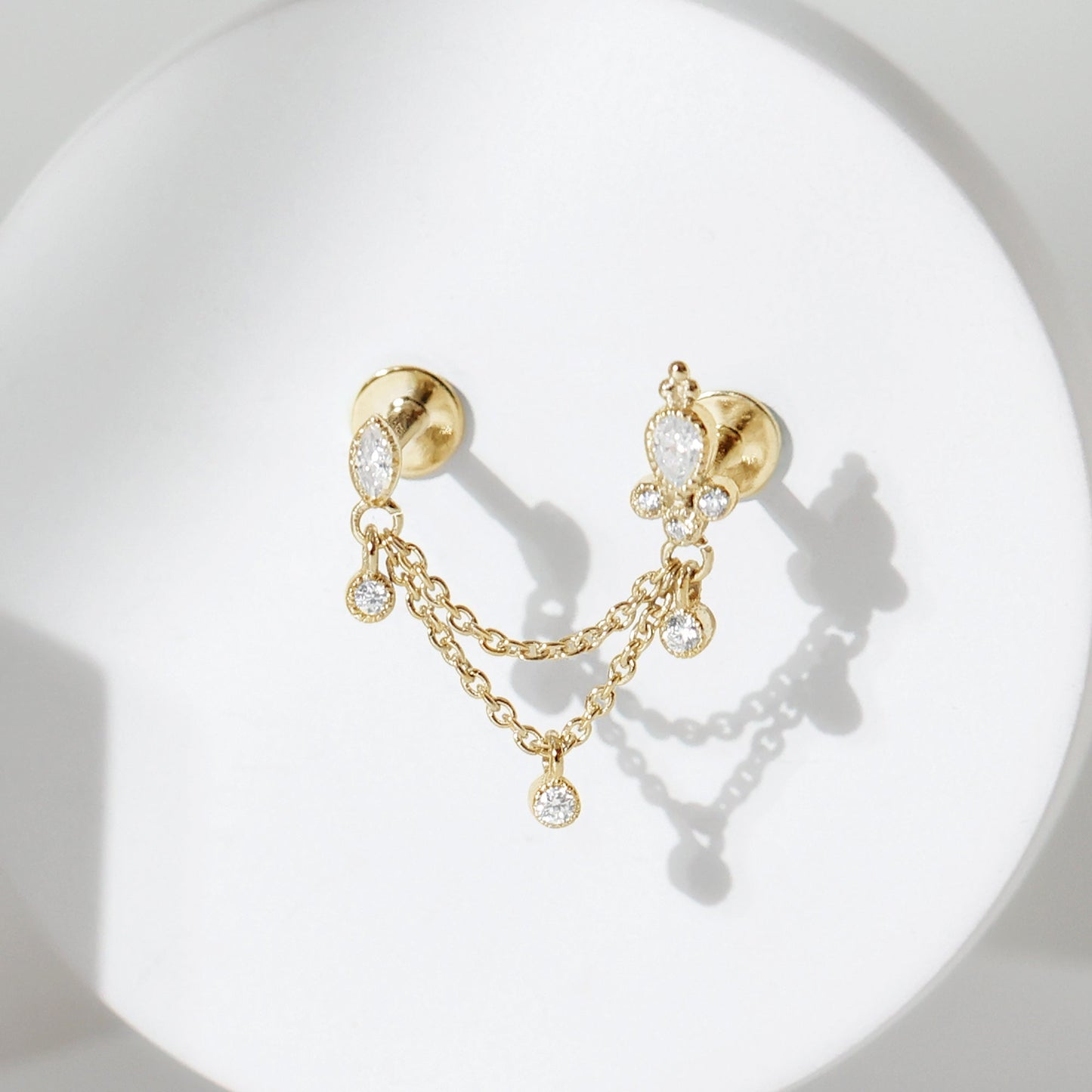 Certified Moissanite Double Chain Earring for Helix Piercing