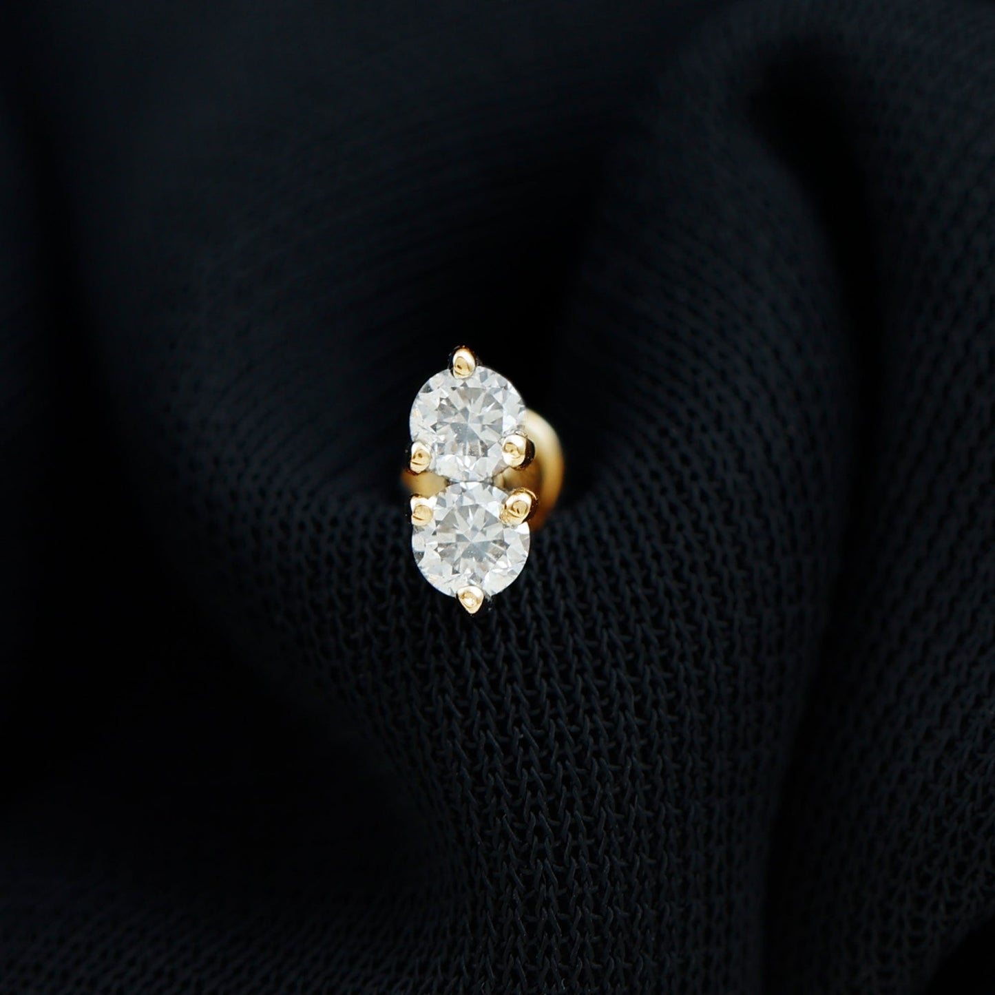 Minimalist Moissanite 2 Stone Earring for Tragus Piercing