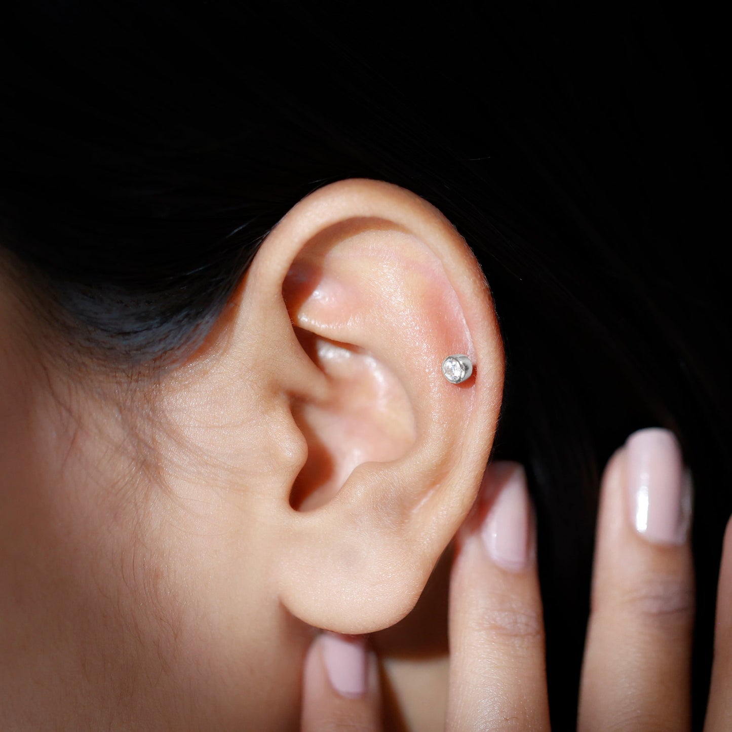 Dainty Moissanite Conch Cartilage Earring in Bezel Setting