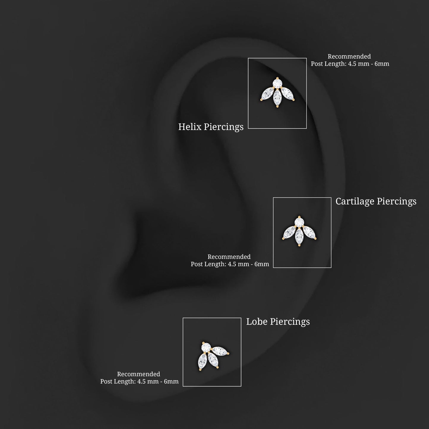 Certified Moissanite Leaf Piercing Earring