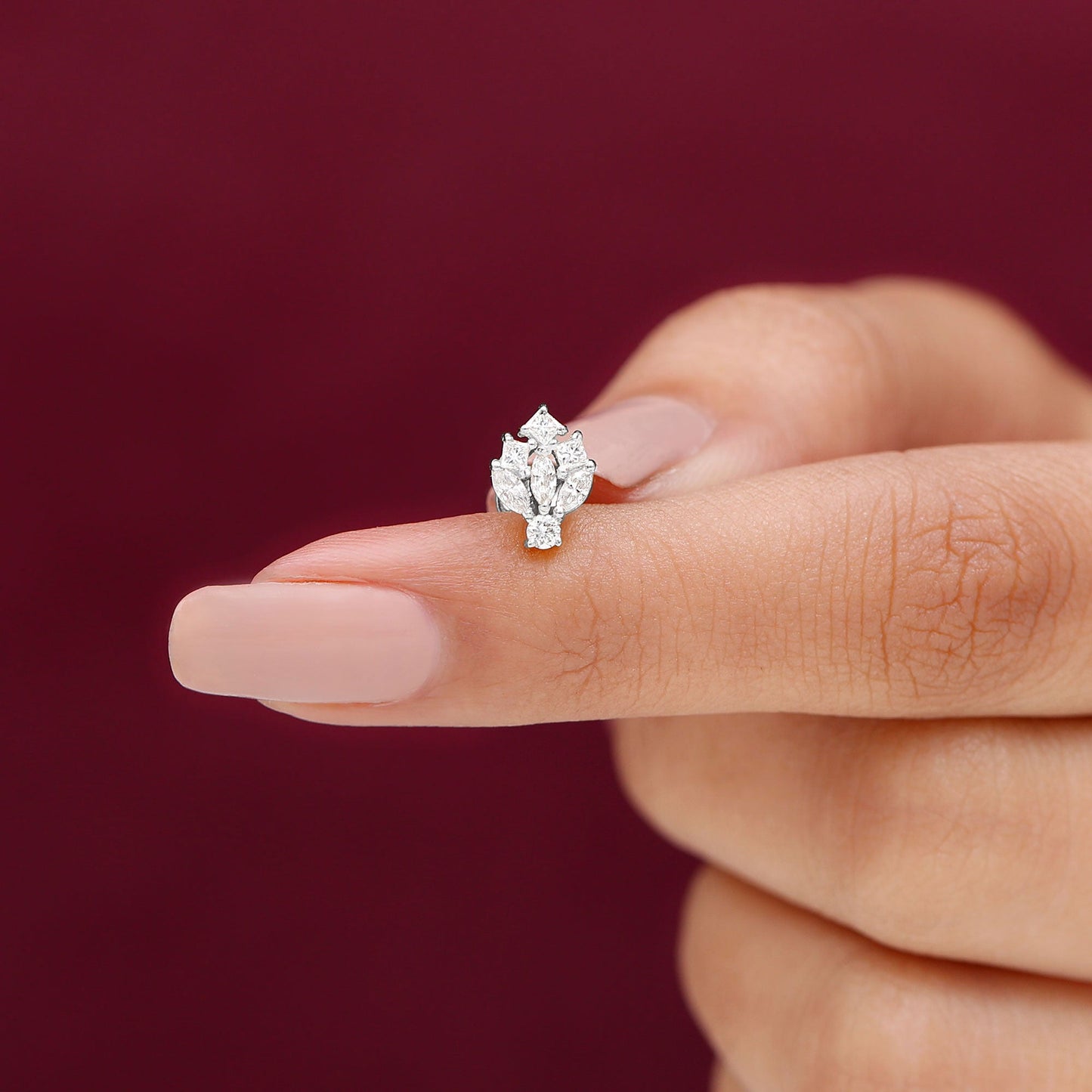 Moissanite Cluster Earring for Upper Lobe Piercing