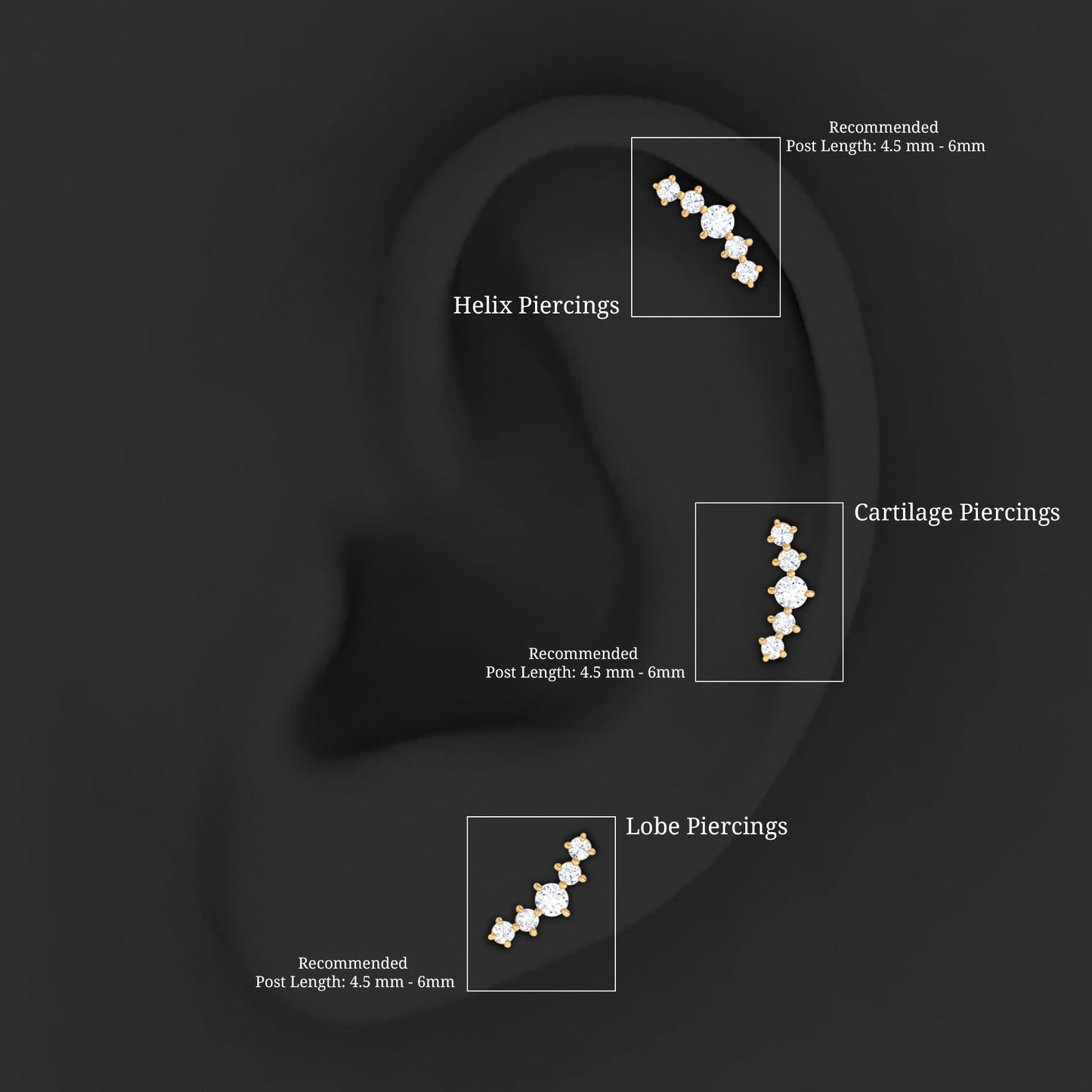 Certified Moissanite Curved Crawler Earring with Flat Back