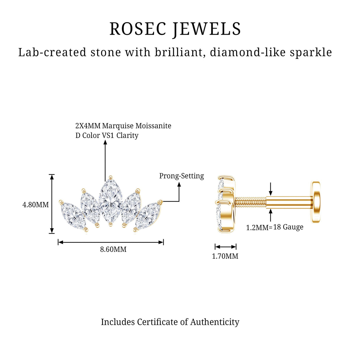 Marquise Moissanite Leaf Ear Crawler Earring