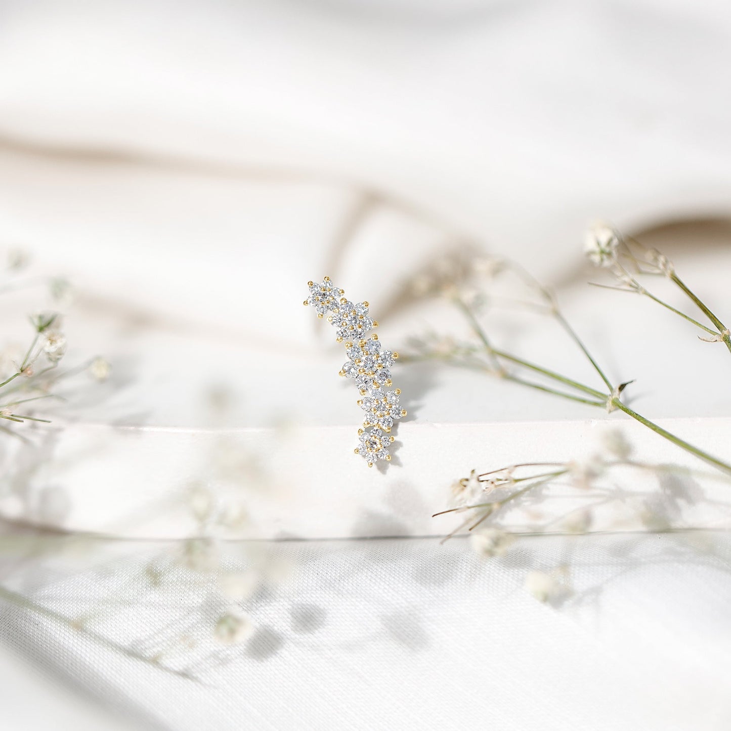 Exquisite Moissanite Flower Inspired Crawler Earring