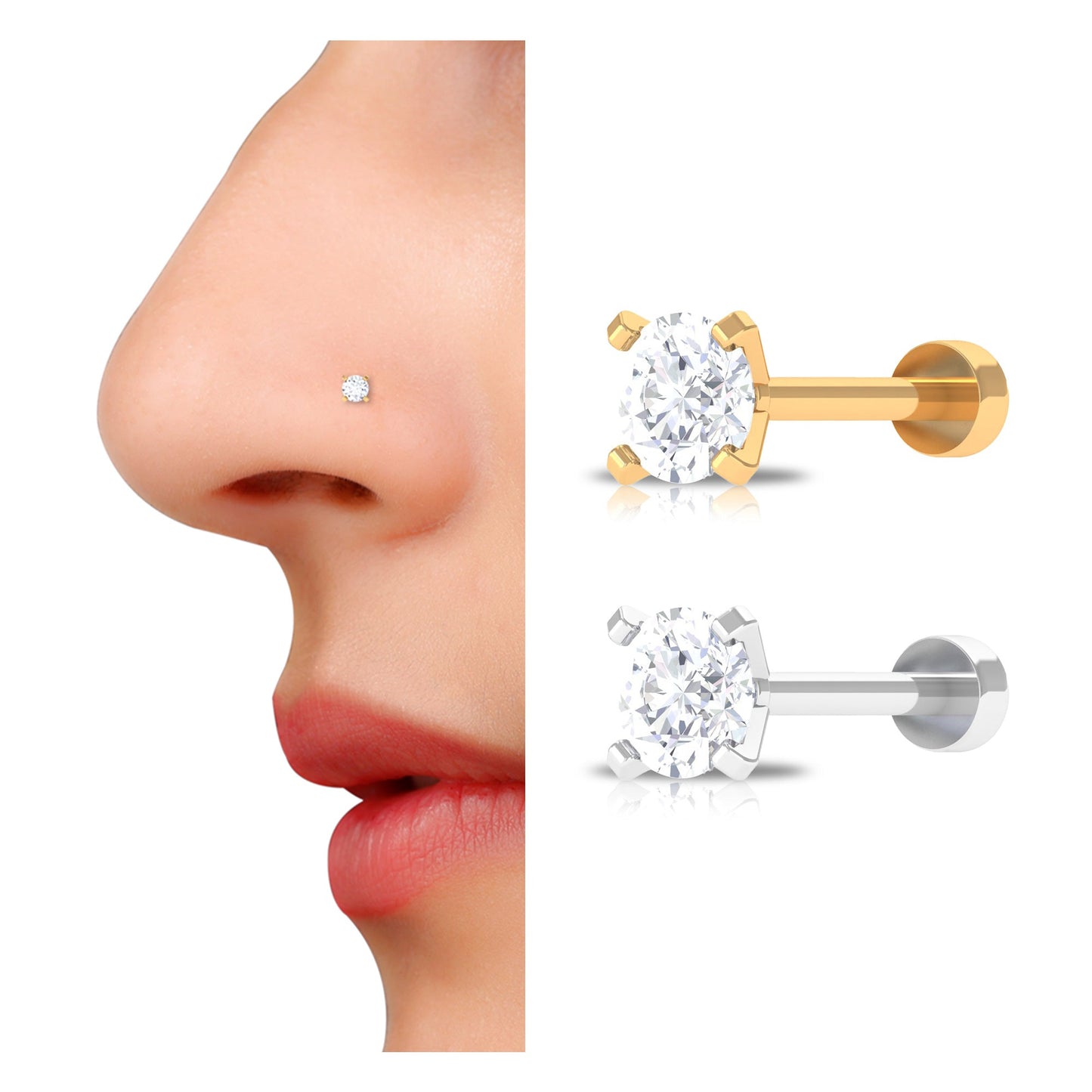 Minimalist Peg Head Set Diamond Nose Pin Stud